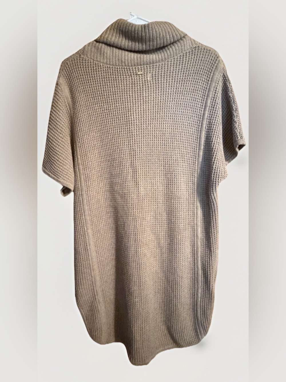 UGG Australia XL Taupe Waffle Knit Cowl Neck Tunic Poncho Sweater - Picture 3 of 7